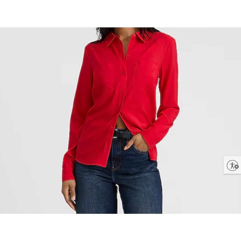Express Portofino Georgette Double Pocket Shirt size Large color Lipstick